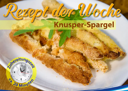 Goldbraun und knusprig panierte weiße Spargelstangen aus der Heißluftfritteuse, angerichtet auf einem Teller mit einem frischen Dip.