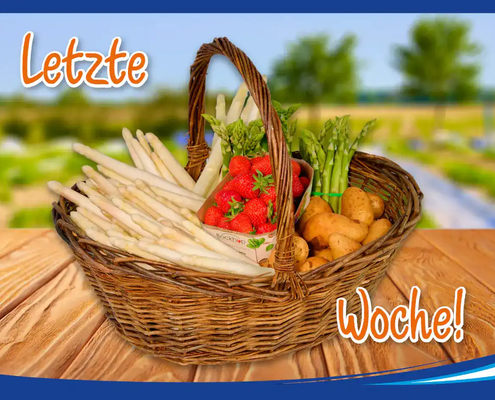 Letzte Woche Spargelverkauf bei Garlipp-Spargel 2026. Weißer und grüner Spargel sowie frische Kartoffeln und Erdbeeren sind noch bis zum 27.6.2026 zu haben.